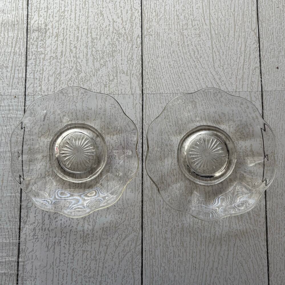 Vintage Clear Glass Scalloped Saucers Set of 2